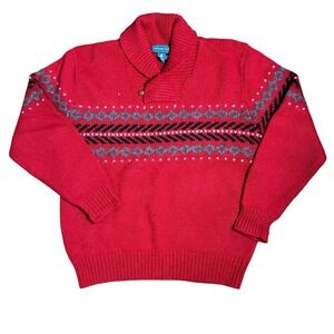 Christopher Hayes Sweater Men's L Knit Red Striped Mock Neck 100% Wool Vintage